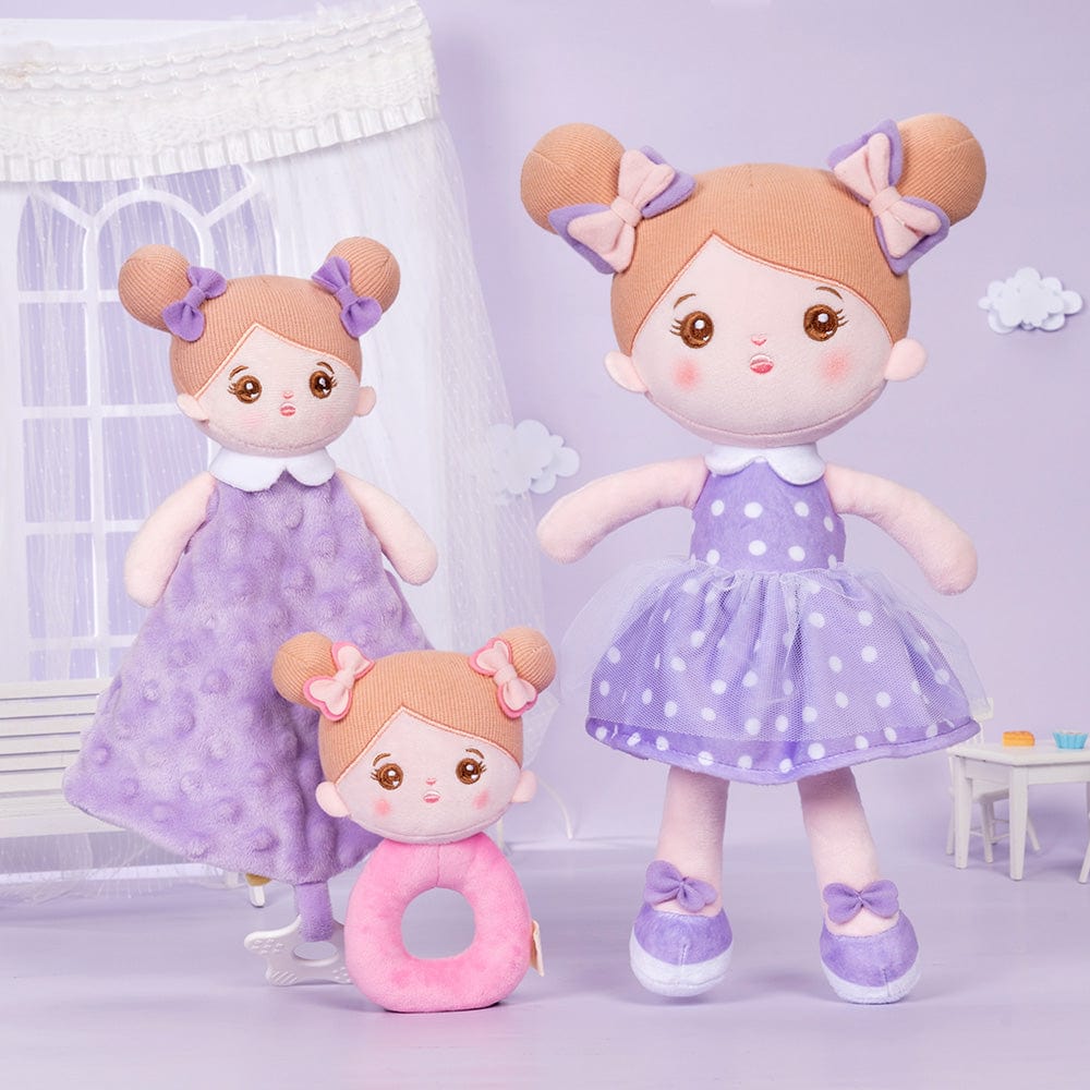 OUOZZZ Personalized Sweet Girl Purple Plush Doll With Rattle & Towel🔔