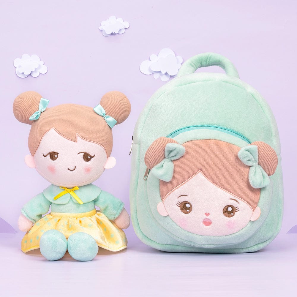 OUOZZZ Personalized Green Plush Baby Backpack With Green Becky