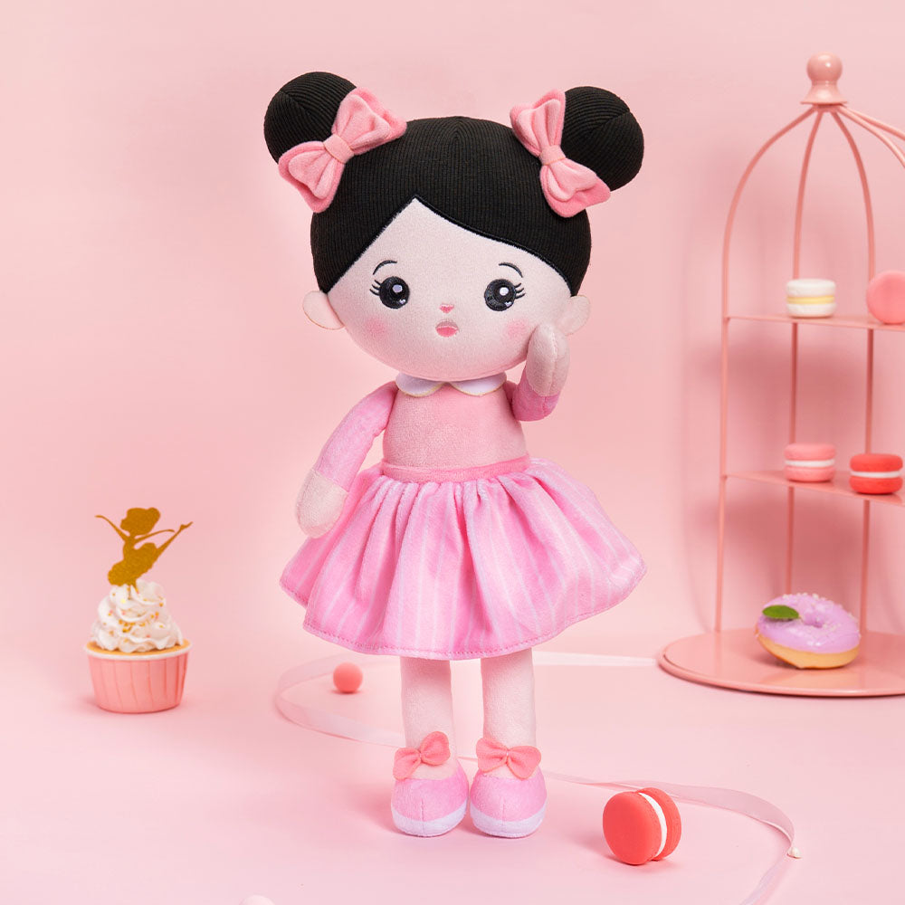 Personalized Abby Black Hair Girl Doll - Pink & Red