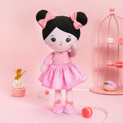 Personalized Abby Black Hair Girl Doll - Pink & Red