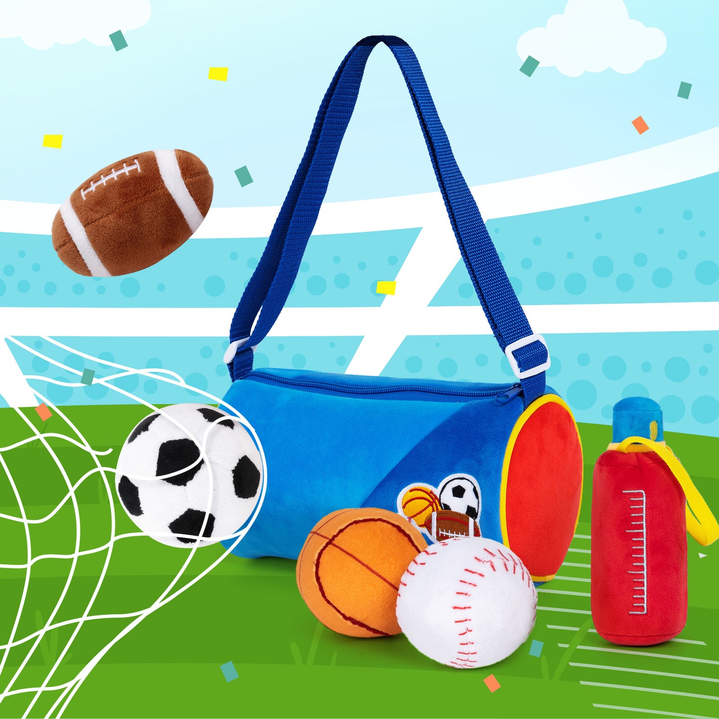 Personalized Baby's First Sports Bag Plush Playset Sensory Toys Set