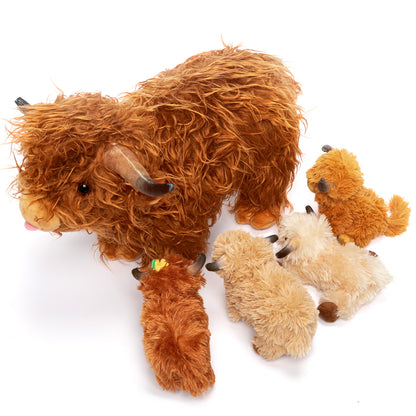 Scottish Highland Cow Cattle Stuffed Animal with 4 Calves