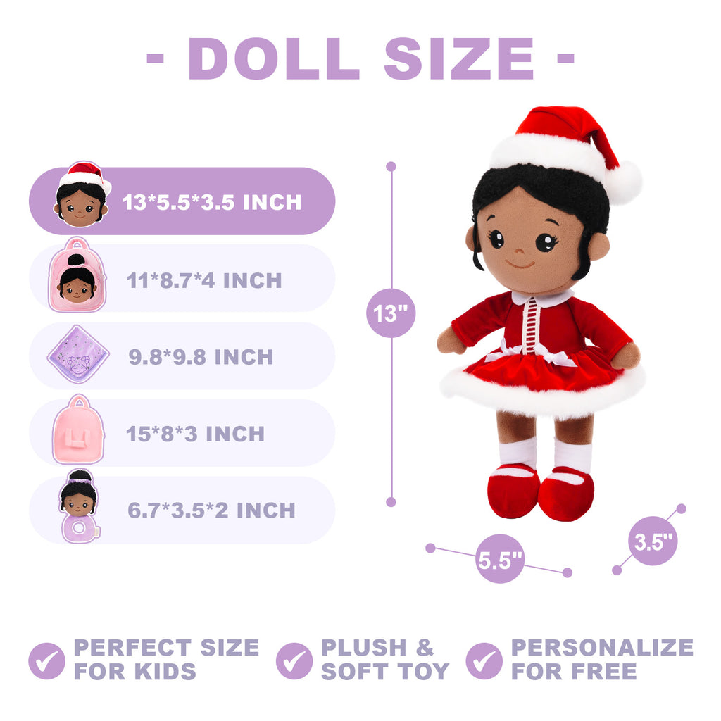 Personalized Deep Skin Tone Plush Nevaeh Red Doll + Backpack