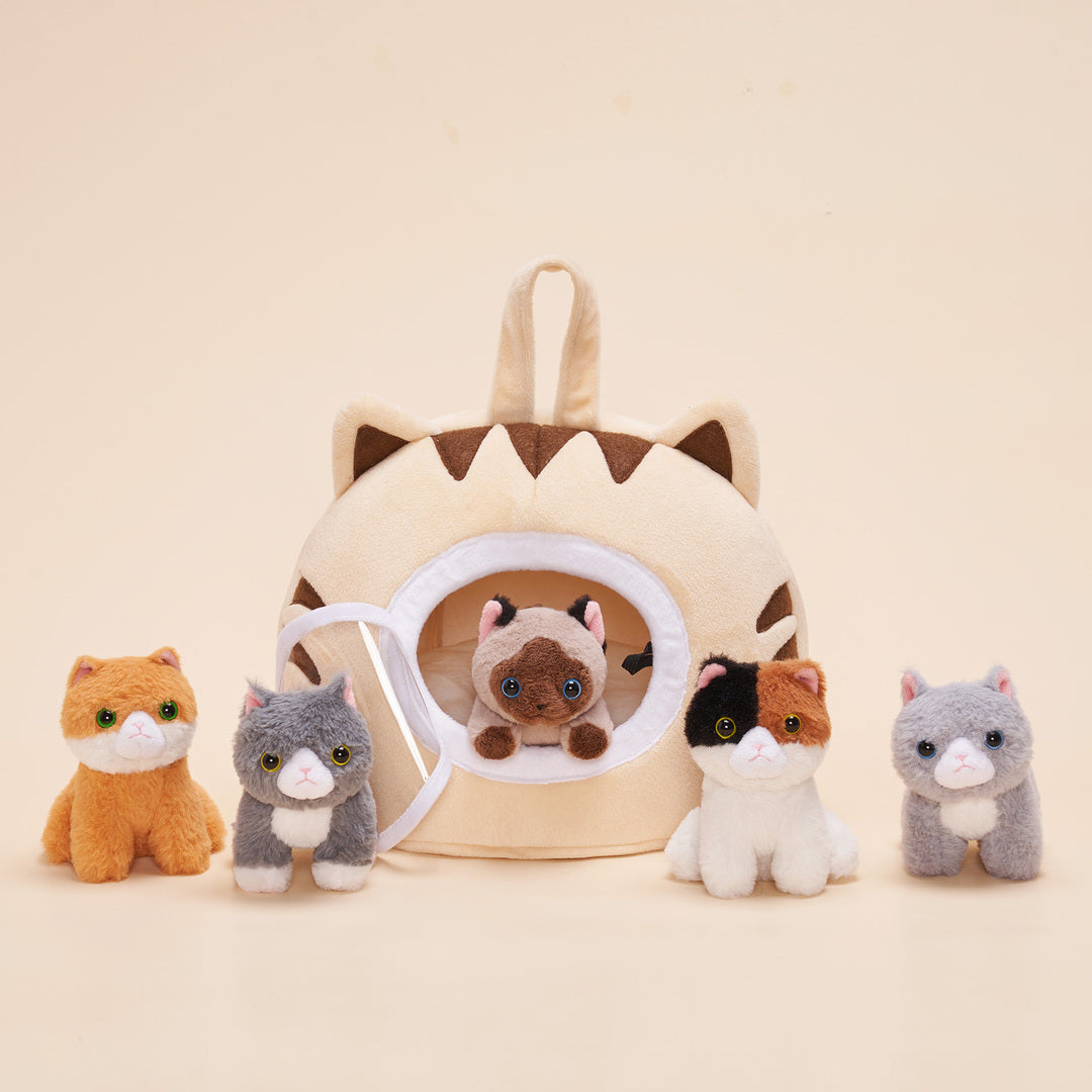 Personalized Plush Cat Nest Toy Set with 5 Stuffed Kittens