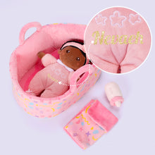 Load image into Gallery viewer, Personalized Pink Deep Skin Tone Mini Plush Baby Girl Doll &amp; Gift Set