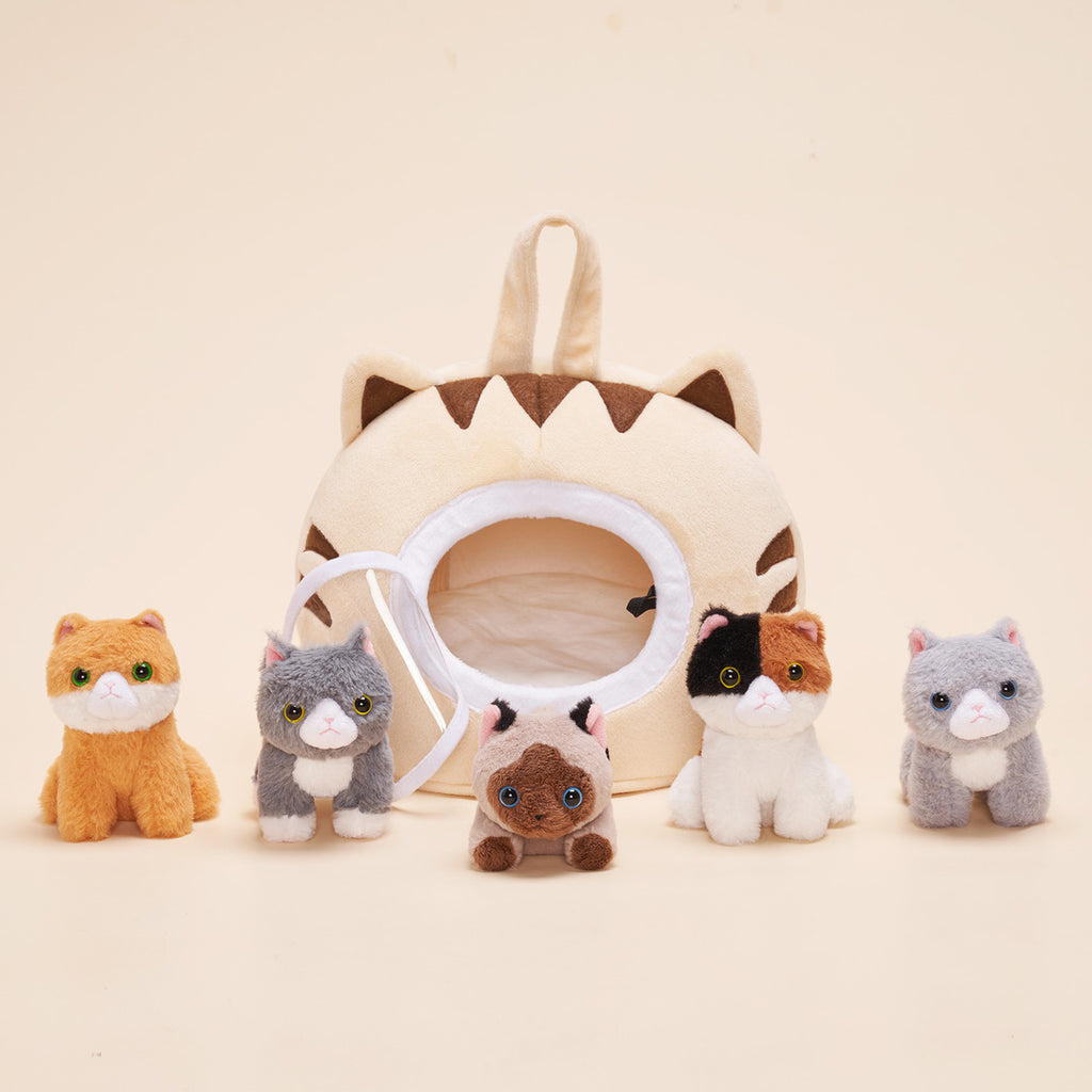 Personalized Cute Plush Cat House Toy Set with 5 Kitties