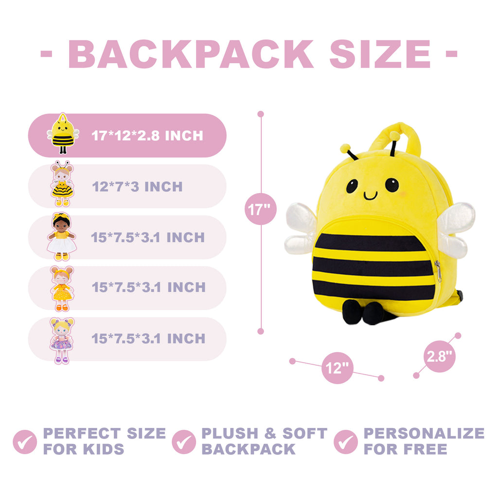 Personalized Deep Skin Tone Plush Nevaeh Yellow Doll + Backpack