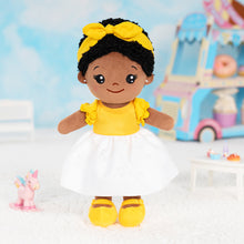 Load image into Gallery viewer, Personalized Yellow Deep Skin Tone Plush Baby Girl Doll