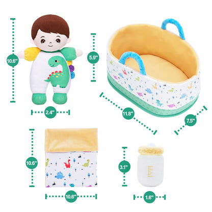 Mini Personalized Dinosaur White Skin Boy Plush Doll & Gift Set