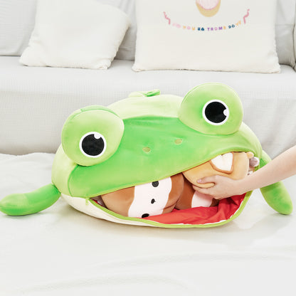 Frog Shaped Toy Storage Bag with Tongue Sticking Out Play Mat