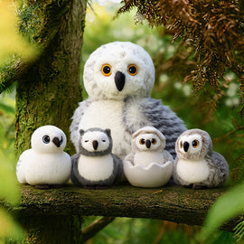 Owl Plush Stuffed Animal with 4 Babies-With rotatable head