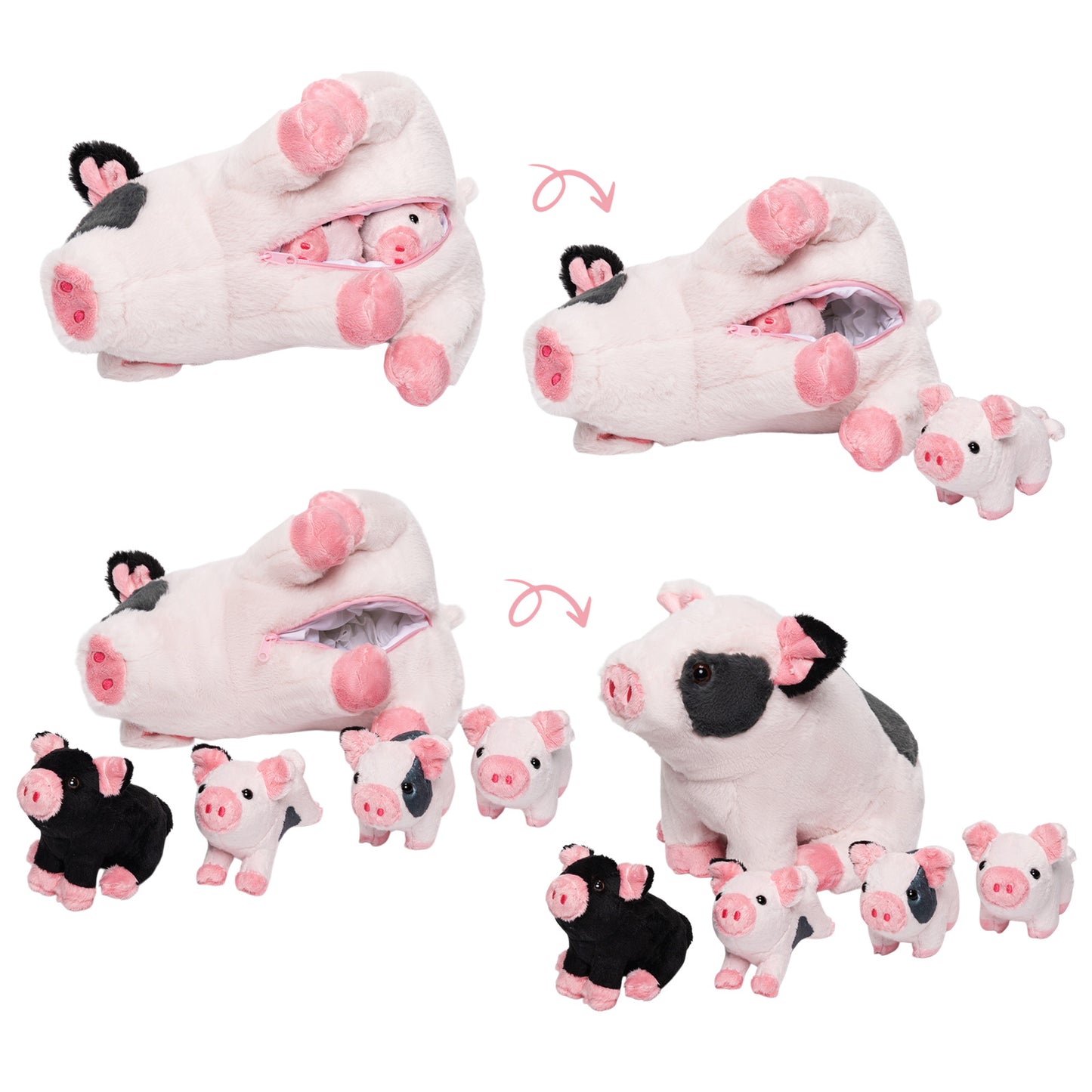 Spotted Pig Mommy Stuffed Animal Set with 4 Piglets Inside