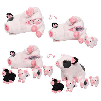 Spotted Pig Mommy Stuffed Animal Set with 4 Piglets Inside