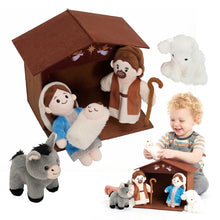 Load image into Gallery viewer, Soft Nativity Playset - Plush Manger with Holy Family &amp; Animals