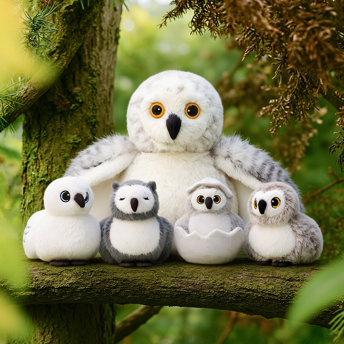 Owl Plush Stuffed Animal with 4 Babies-With rotatable head