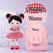Load image into Gallery viewer, Personalized Black Hair Red Plaid Dress Plush Baby Girl Doll