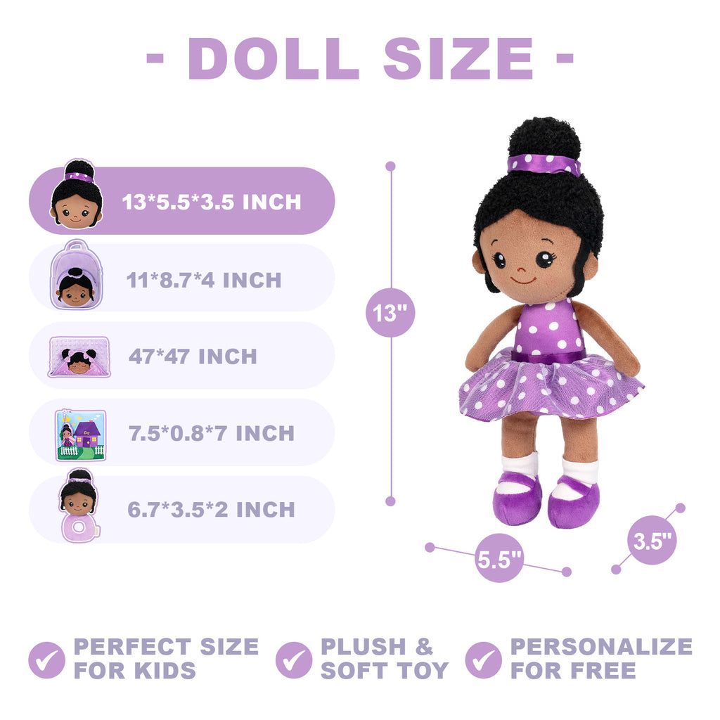 Personalized Purple Deep Skin Tone Plush Nevaeh Doll