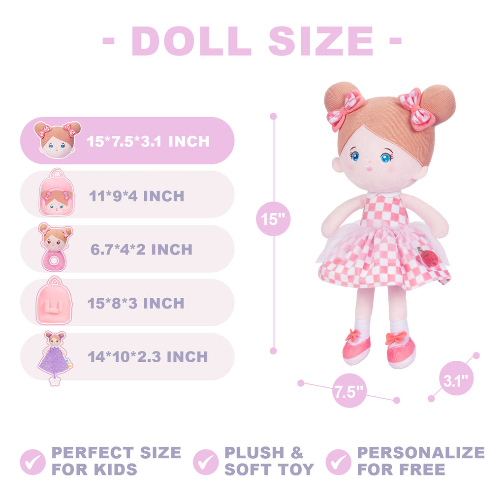 Personalized Pink Plaid Skirt Blue Eyes Girl Plush Doll