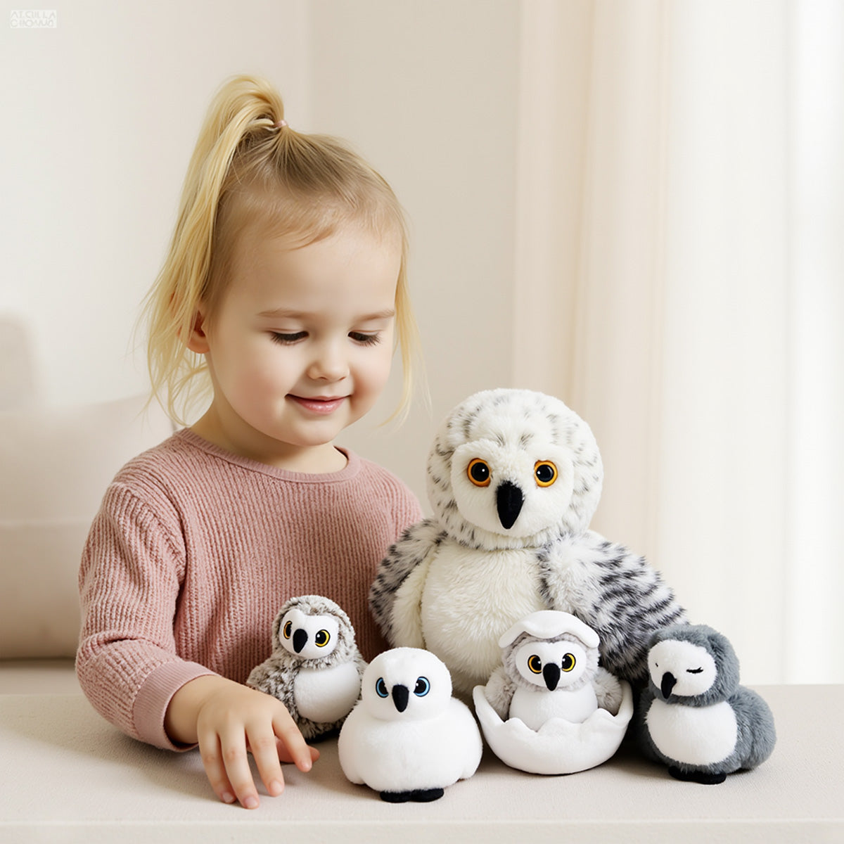 Owl Plush Stuffed Animal with 4 Babies-With rotatable head
