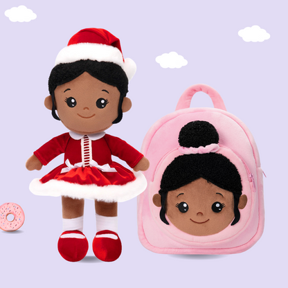 Personalized Deep Skin Tone Plush Doll & Backpack Giftset