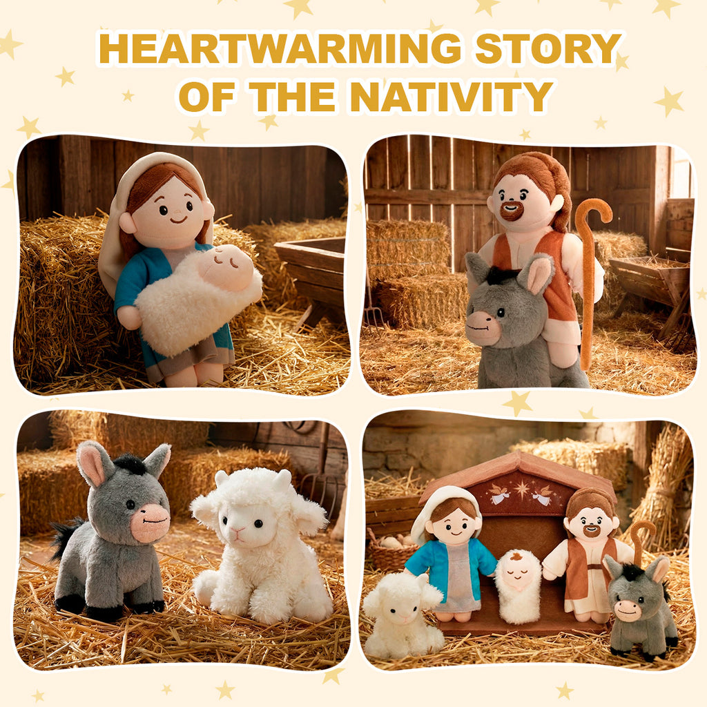 Soft Nativity Playset - Plush Manger with Holy Family & Animals