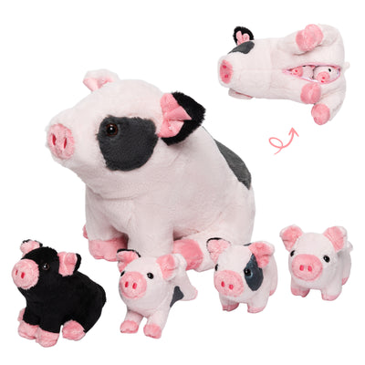 Spotted Pig Mommy Stuffed Animal Set with 4 Piglets Inside