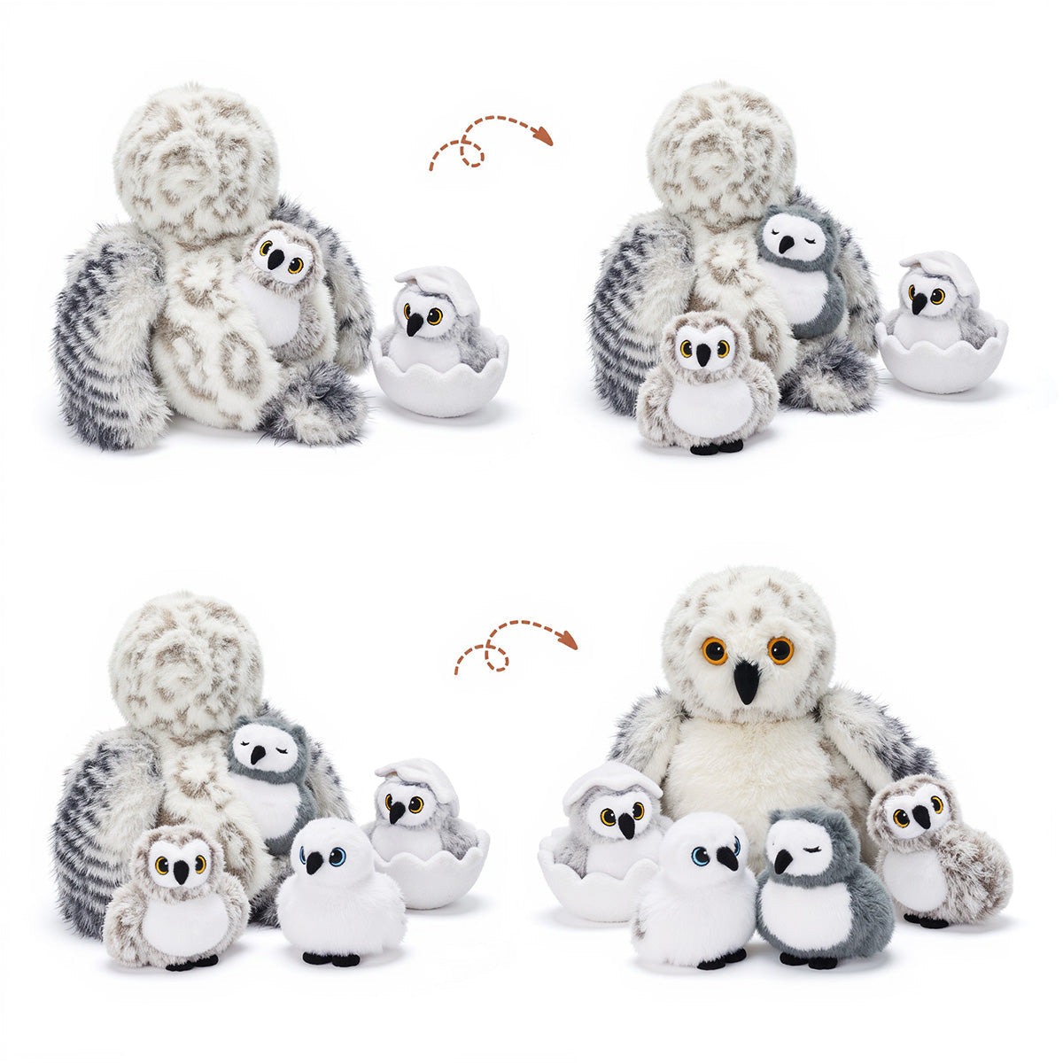 Owl Plush Stuffed Animal with 4 Babies-With rotatable head