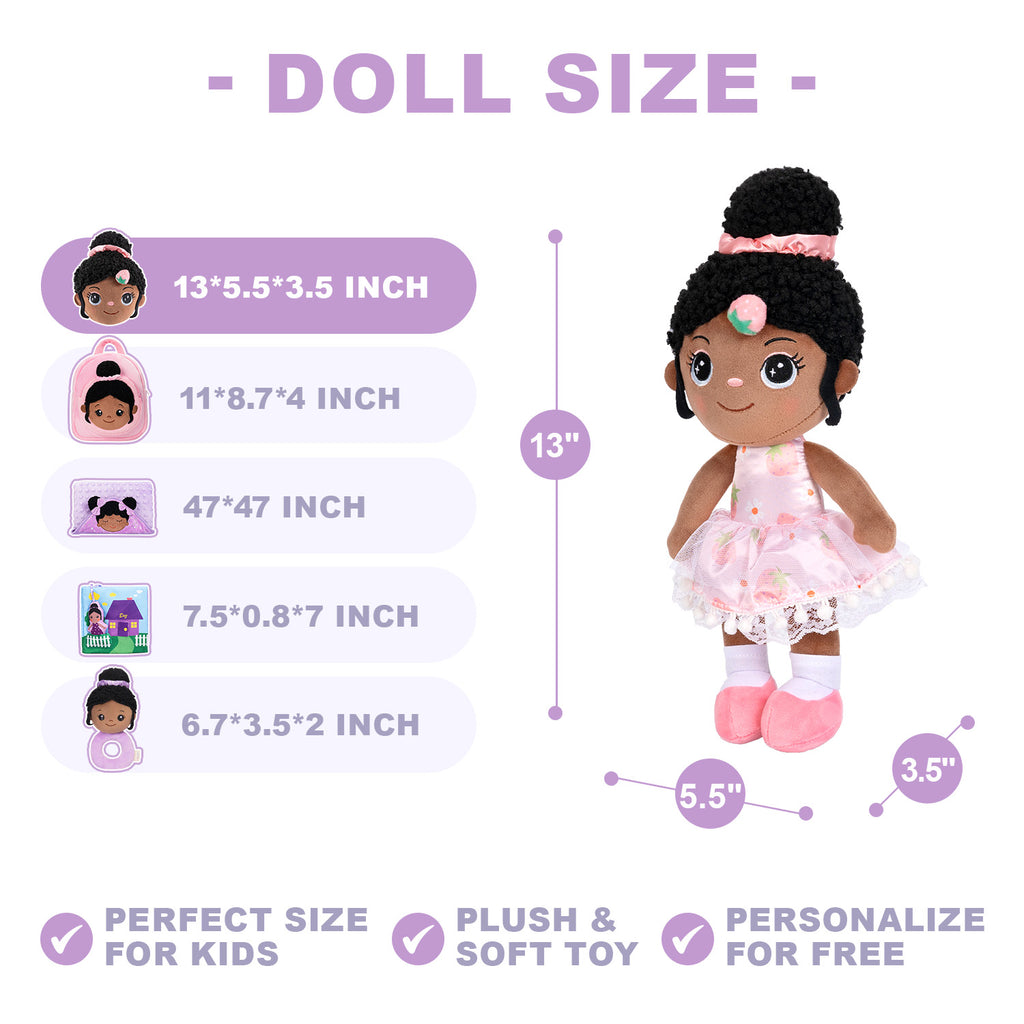 Personalized Deep Skin Tone Plush Strawberry Doll