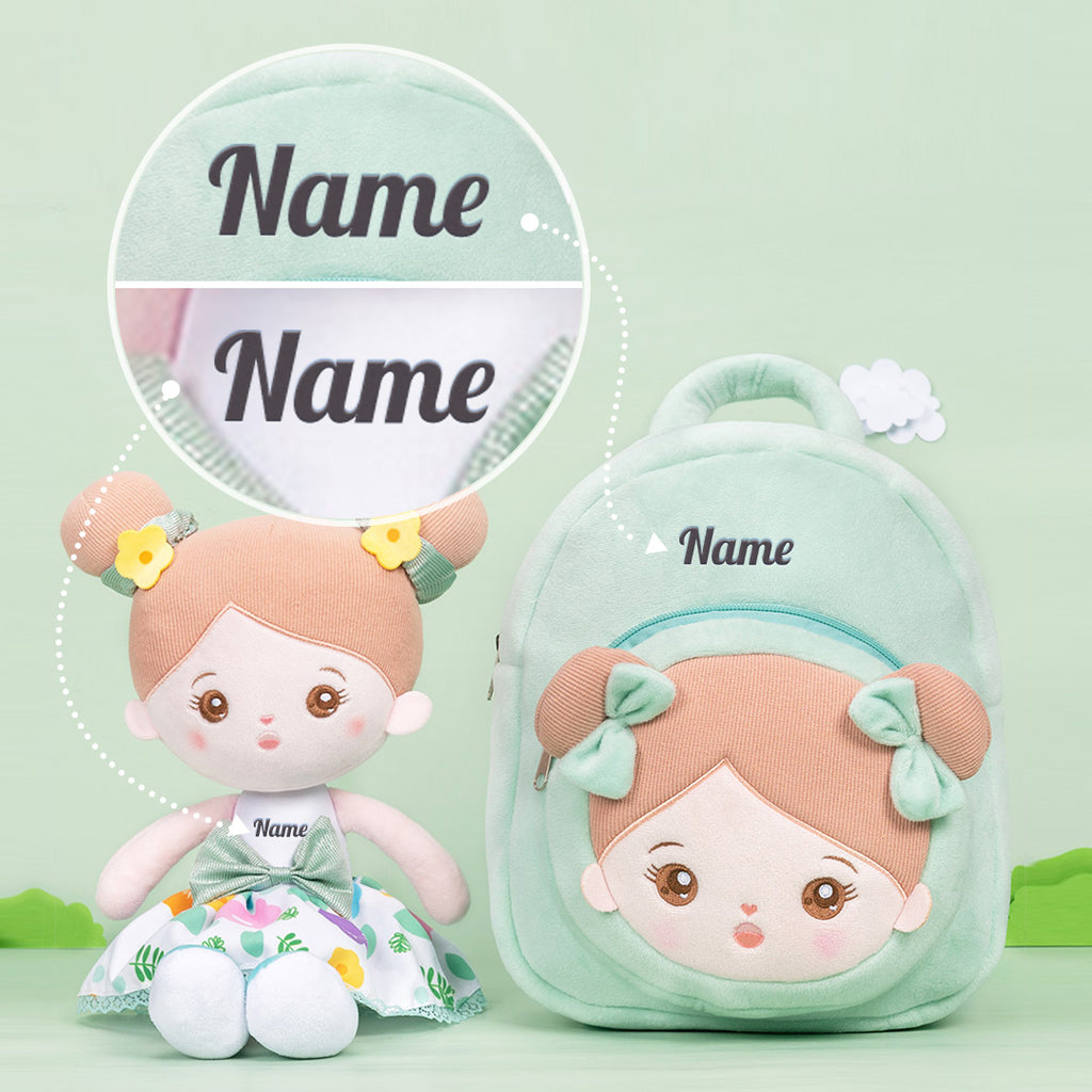 Personalized Green Floral Girl Plush Doll