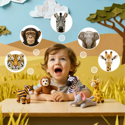Personalized Plush Mini Zoo Toy Set with 5 Wild Stuffed Animal