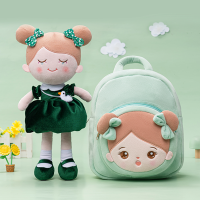 Personalized Dark Green Doll and Backpack