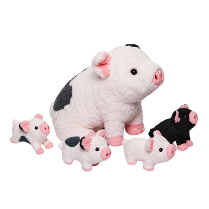 Spotted Pig Mommy Stuffed Animal Set with 4 Piglets Inside