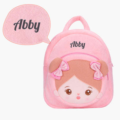 Personalized Red Dress Deep Skin Girl Doll + Backpack