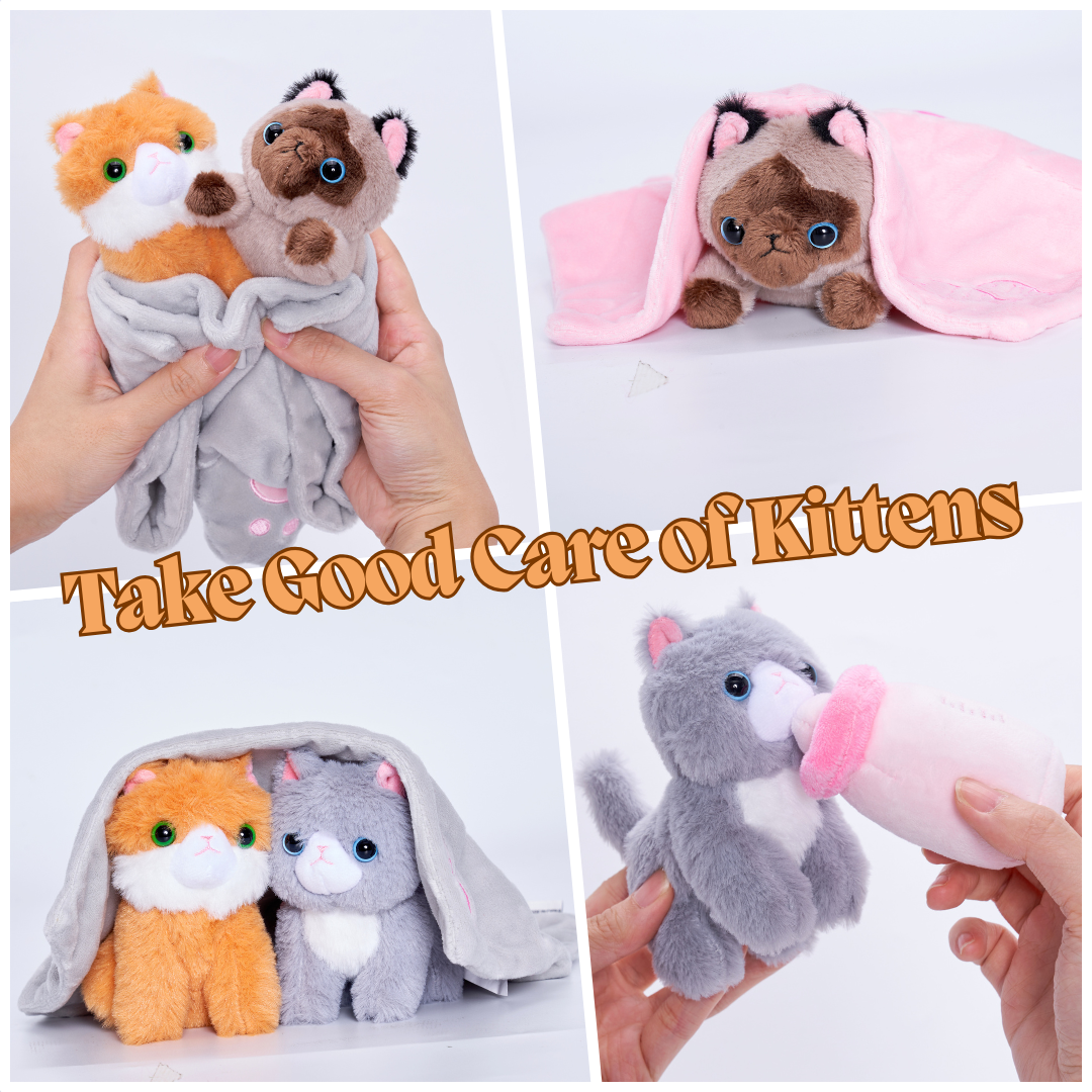 Personalized Plush Cat Nest Toy Set with 5 Stuffed Kittens