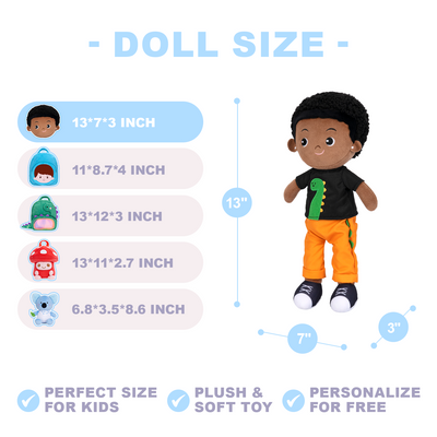Personalized Deep Skin Tone Plush Boy Doll