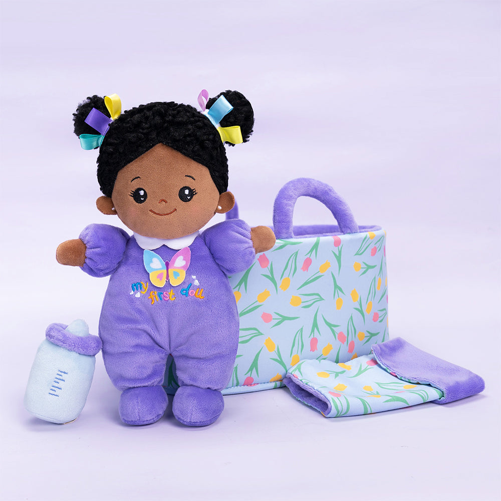 Personalized Deep Skin Tone Plush Doll & Backpack Giftset