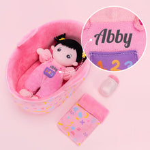 Load image into Gallery viewer, Personalized Black Hair Mini Plush Rag Baby Doll &amp; Gift Set