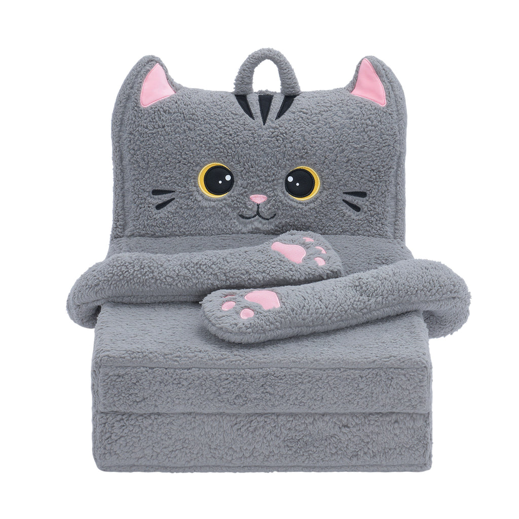 Foldable Animal Grey Cat Pattern Polar Fleece Children Sofa