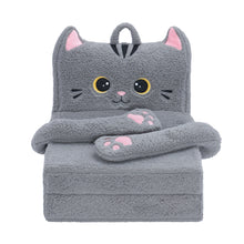 Load image into Gallery viewer, Foldable Animal Grey Cat Pattern Polar Fleece Children Sofa