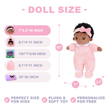 Load image into Gallery viewer, Personalized Pink Deep Skin Tone Mini Plush Baby Girl Doll &amp; Gift Set