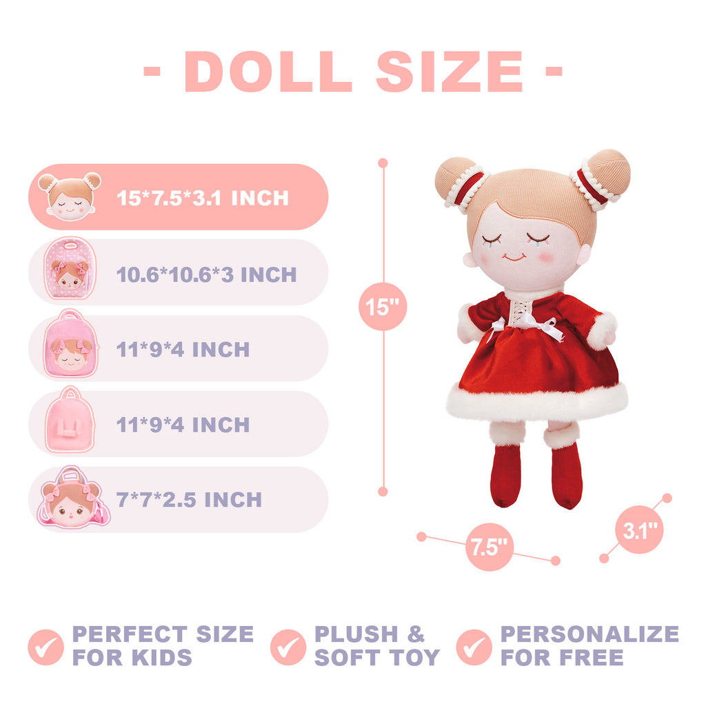 Personalized Iris Red Dress Girl Doll and Backpack
