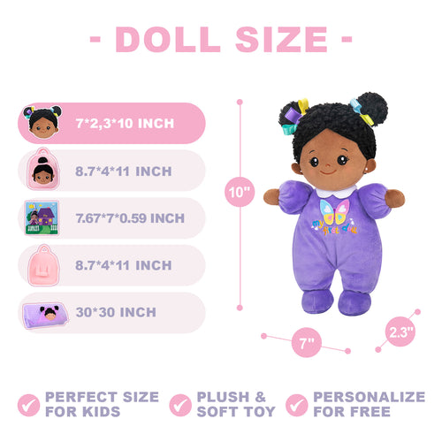 Personalized Purple Deep Skin Tone Mini Plush Baby Doll