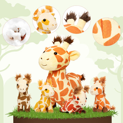 Giraffe Family Plush Toy Set With 4 Baby Giraffes