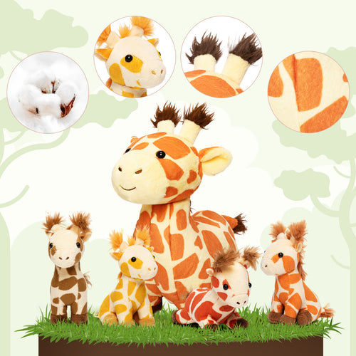 Giraffe Family Plush Toy Set With 4 Baby Giraffes