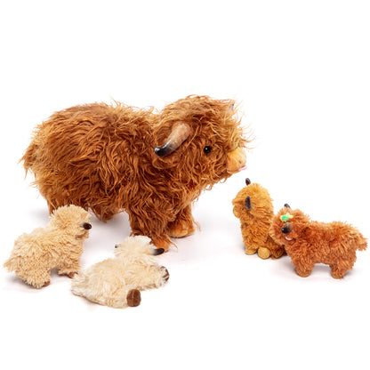 Scottish Highland Cow Cattle Stuffed Animal with 4 Calves