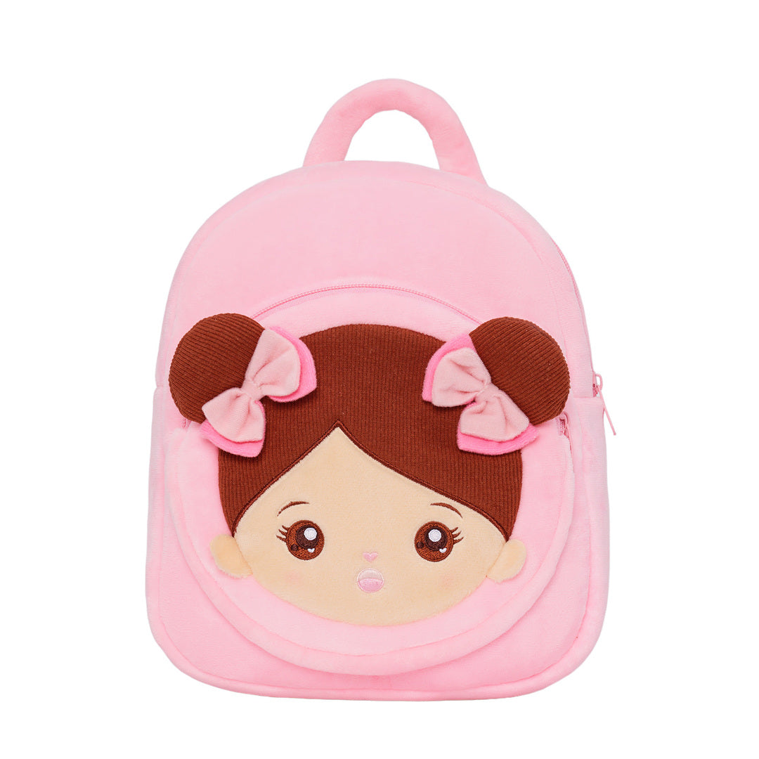 Personalized Plush Backpack Pink with Brown Skin Open Eyes