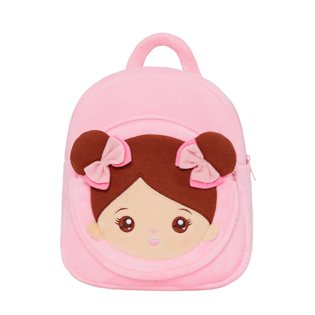 Personalized Plush Backpack Pink with Brown Skin Open Eyes