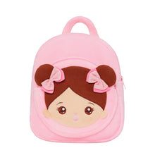 Load image into Gallery viewer, Personalized Plush Backpack Pink with Brown Skin Open Eyes