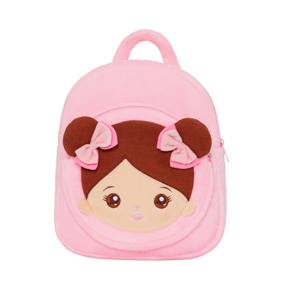 Personalized Plush Backpack Pink with Brown Skin Open Eyes