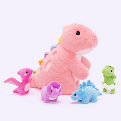 Pink T Rex Dinosaur Plush Toy with Babies, with Crossbody Strap
